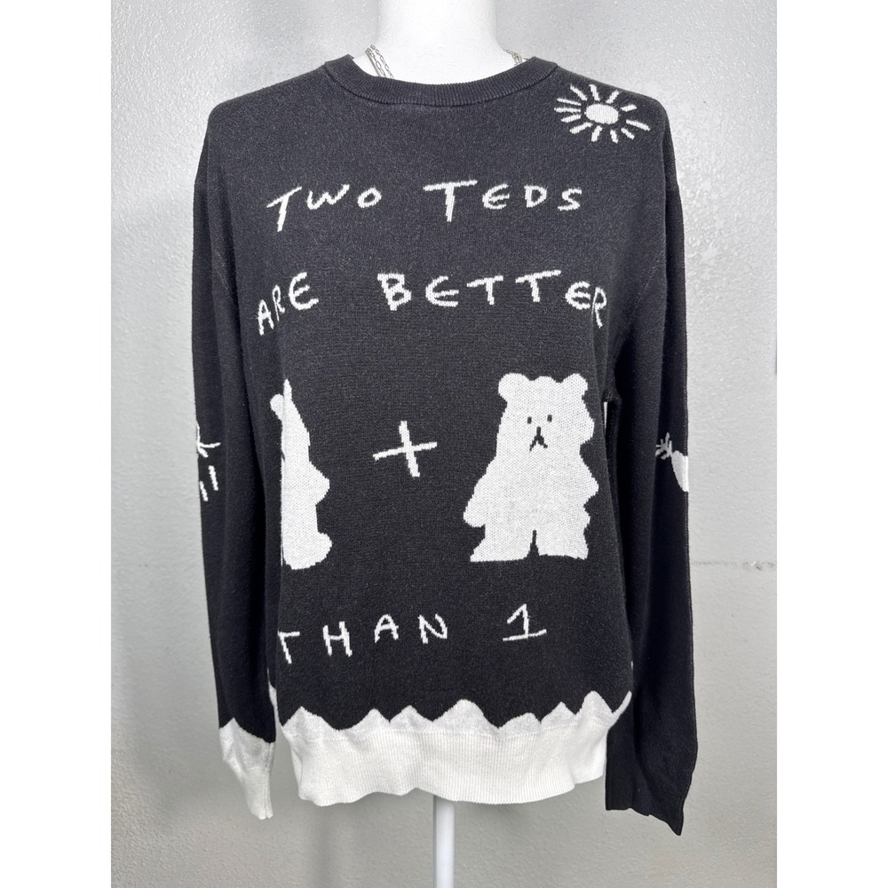 Teddy Fresh Sweater L Black Two Teds Are Better Than One Whimsical Graphic